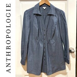 ⭐️ RARE Odille Anthropologie Blue Chambray Tunic Blouse Vintage Heritage Size 8